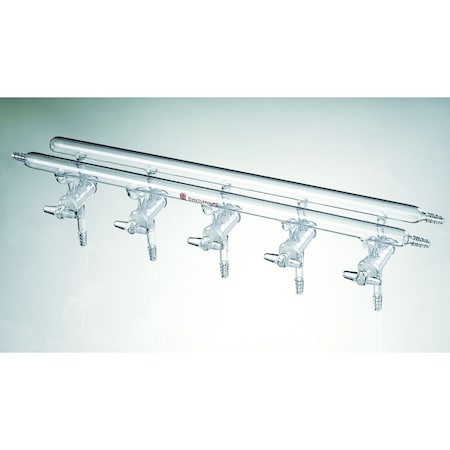 Synthware MANIFOLD, HIGH VACUUM SOLID GLASS STOPCOCKS, 5 PORT, 450mm. M280005